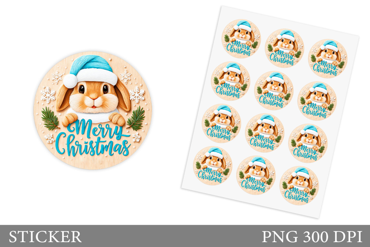 Christmas Bunny Sticker Design. Christmas Sticker Printable