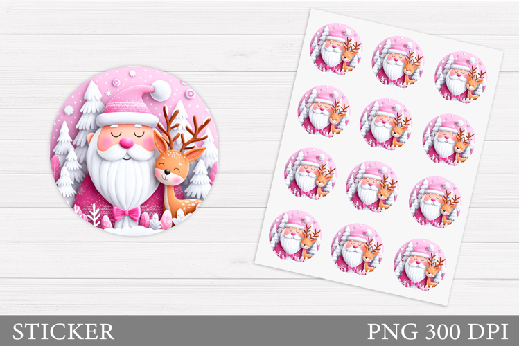 Santa Claus Sticker Design. Christmas Deer Sticker Printable