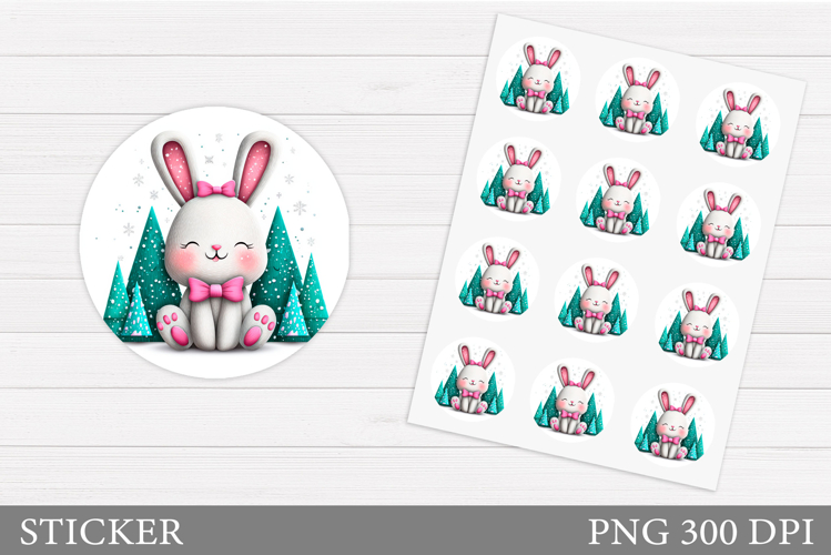 Christmas Bunny Sticker Design. Christmas Sticker Printable