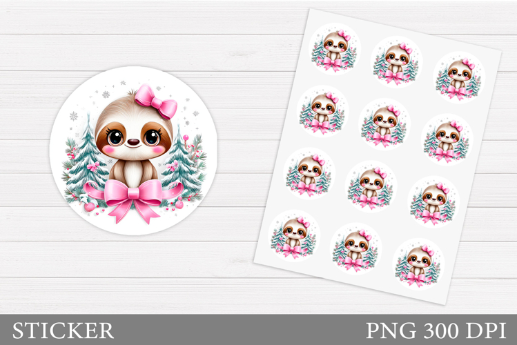 Christmas Sloth Sticker Design. Christmas Sticker Printable