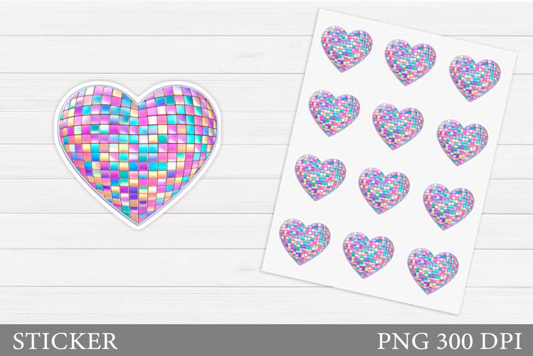 Disco Heart Sticker Printable. Valentines Sticker Design