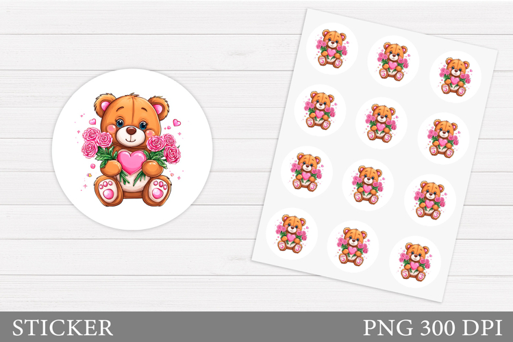 Valentines Bear Sticker Printable. Valentines Sticker Design