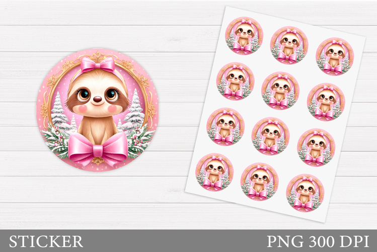 Christmas Sloth Sticker Design. Christmas Sticker Printable