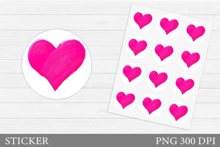 Heart Sticker Printable. Valentines Round Sticker Design