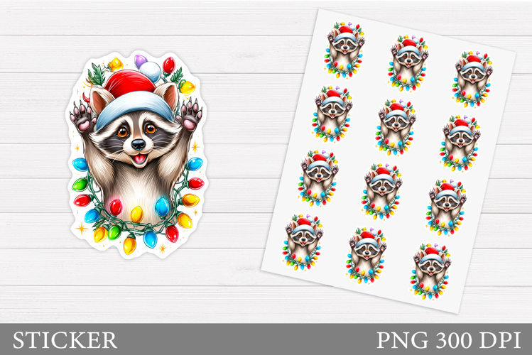 Christmas Raccoon Sticker. Christmas Sticker Printable