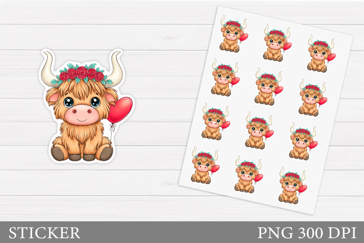 Valentines Cow Sticker Design. Valentines Sticker Printable