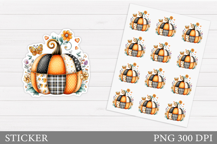 Patchwork Pumpkin Sticker. Fall Sticker Printable