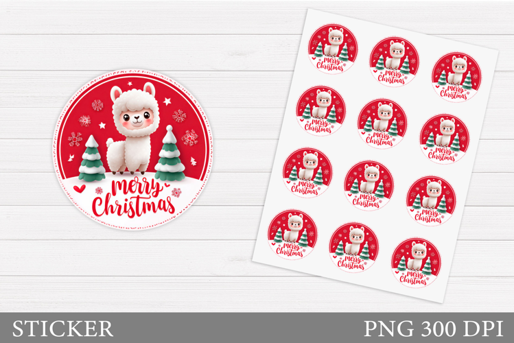 Cute Lama Sticker Design.Christmas Sticker Printable