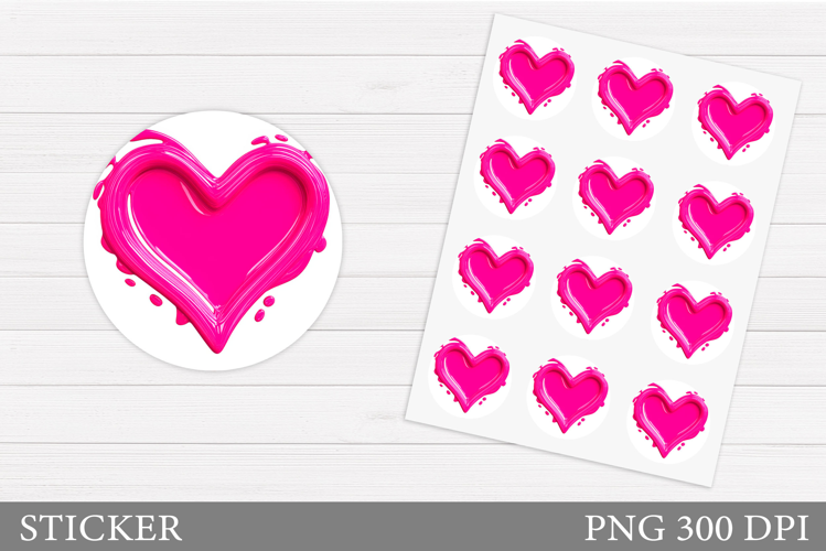 Heart Sticker Printable. Valentines Round Sticker Design