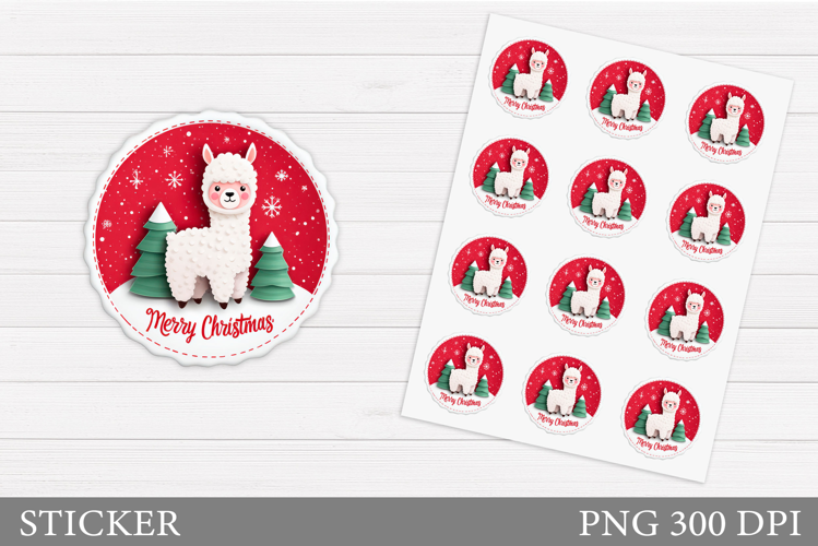 Cute Lama Sticker Design.Christmas Sticker Printable