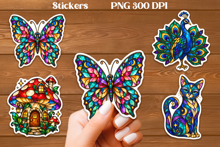 Stained Glass Butterfly Stickers PNG | Fantasy Animal