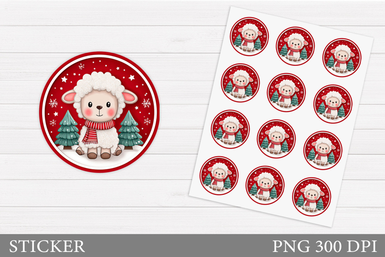 Christmas Lamb Sticker Design.Christmas Sticker Printable