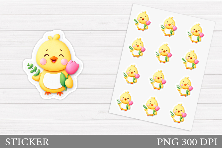Spring Chick Sticker Design. Chick Flowers Sticker Printable