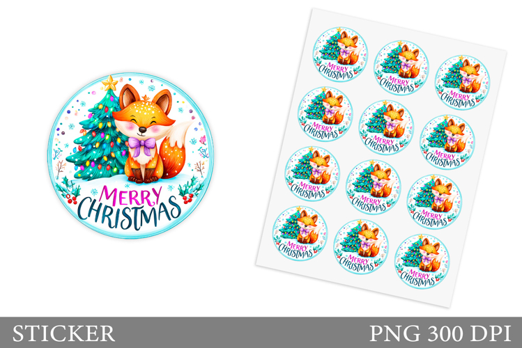 Christmas Fox Sticker Design. Christmas Sticker Printable