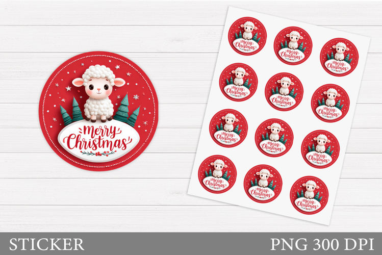 Christmas Lamb Sticker Design.Christmas Sticker Printable
