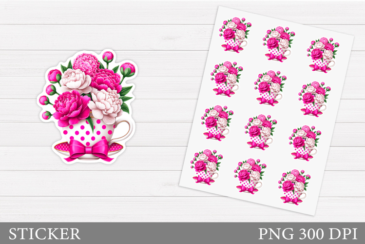 Peonies Sticker Design. Floral Sticker Printable