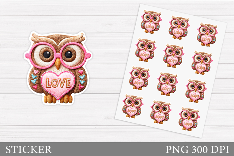 Valentines Owl Sticker Design. Valentines Sticker Printable
