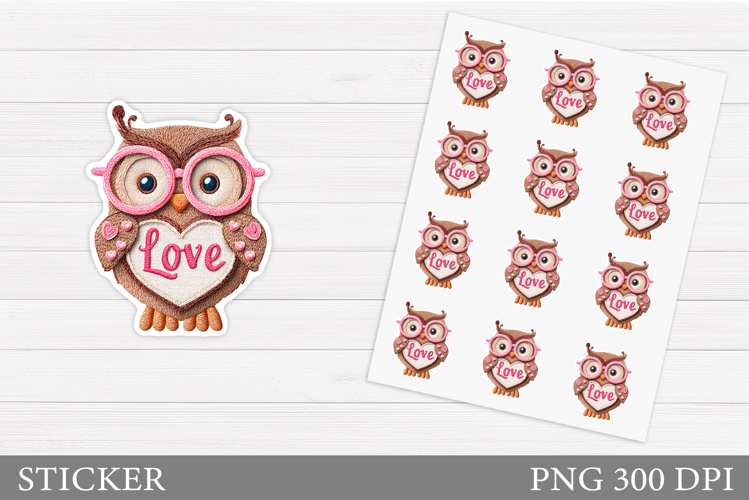 Valentines Owl Sticker Design. Valentines Sticker Printable