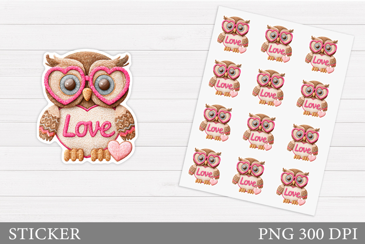 Valentines Owl Sticker Design. Valentines Sticker Printable