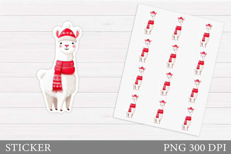 Cute Lama Sticker Design.Christmas Sticker Printable