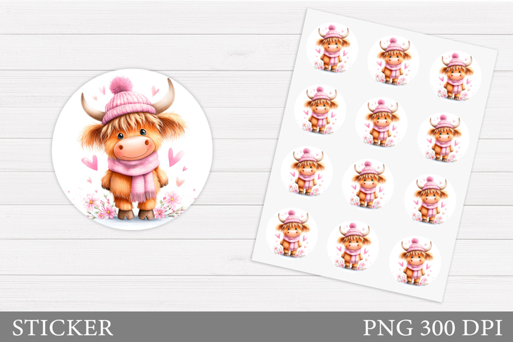 Valentines Cow Sticker. Valentines Sticker Printable