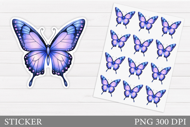 Butterfly Sticker Design. Flowers Sticker Template