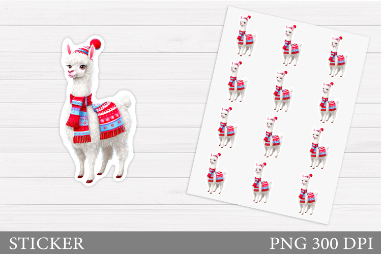 Cute Lama Sticker Design.Christmas Sticker Printable