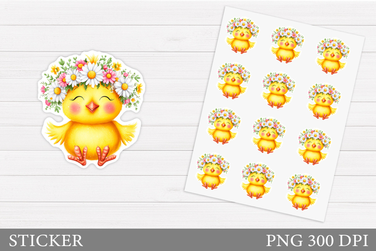 Spring Chick Sticker Design. Chick Flowers Sticker Printable