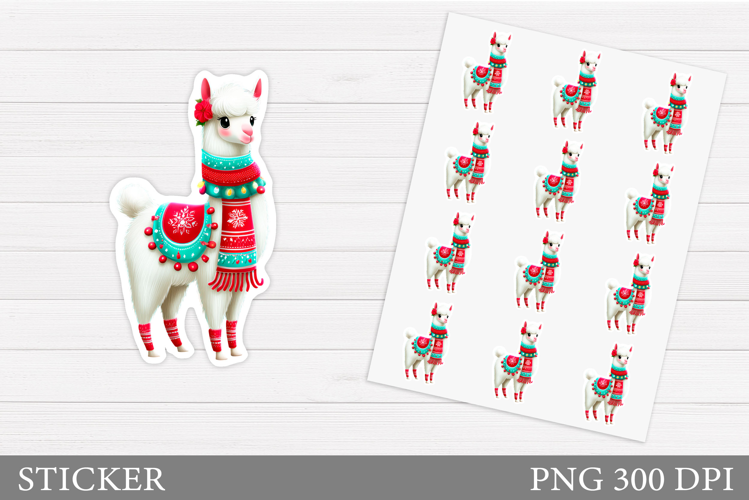 Cute Lama Sticker Design.Christmas Sticker Printable