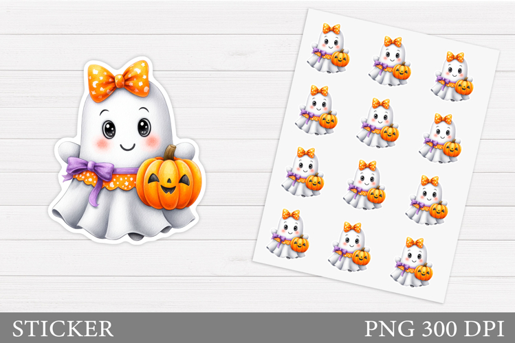 Cute Ghost Sticker Printable. Cute Halloween Sticker Design
