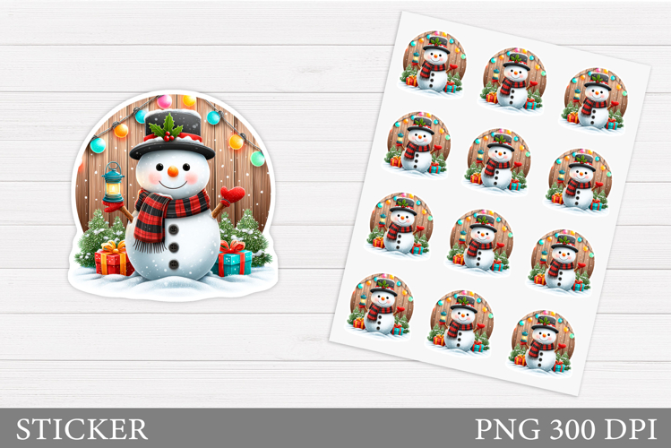Cute Snowman Sticker Design. Christmas Sticker Template