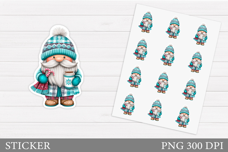 Winter Gnome Sticker Design. Christmas Sticker Printable