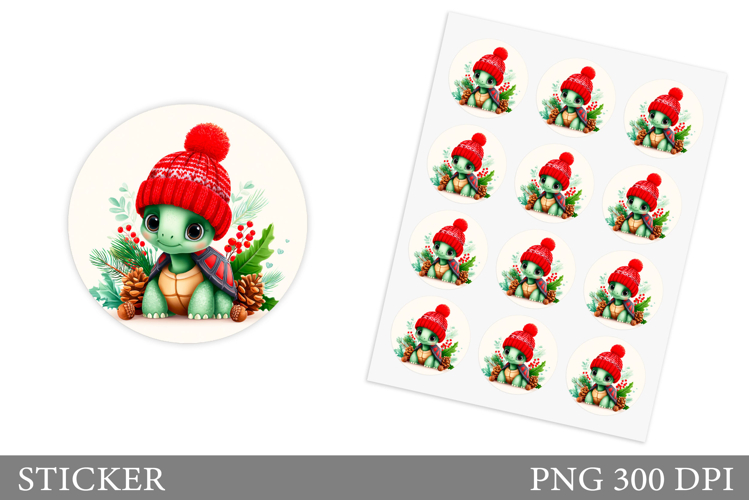 Christmas Turtle Sticker. Christmas Sticker Printable
