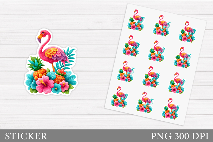 Flamingo Sticker Design. Troical Sticker Printable
