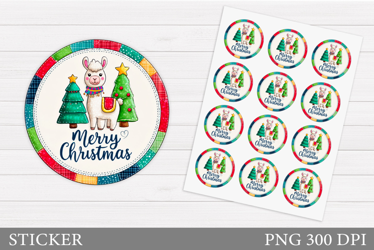 Cute Lama Sticker Design.Christmas Sticker Printable