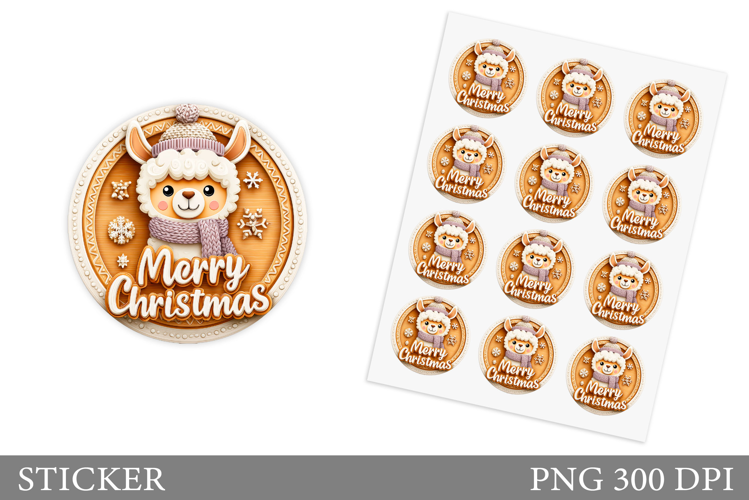 Cute Lama Sticker Design.Christmas Sticker Printable