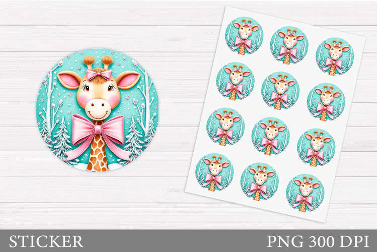 Cute Giraffe Sticker Design.Christmas Sticker Printable