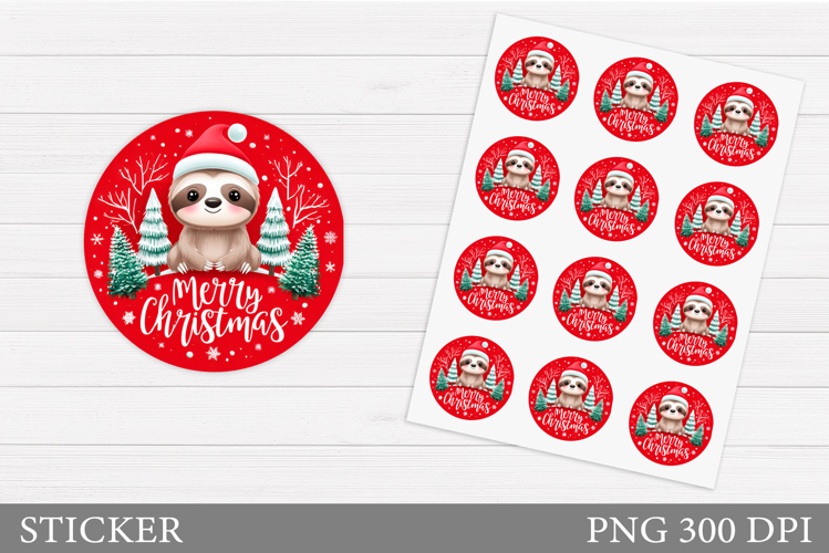 Christmas Sloth Sticker Design. Christmas Sticker Printable
