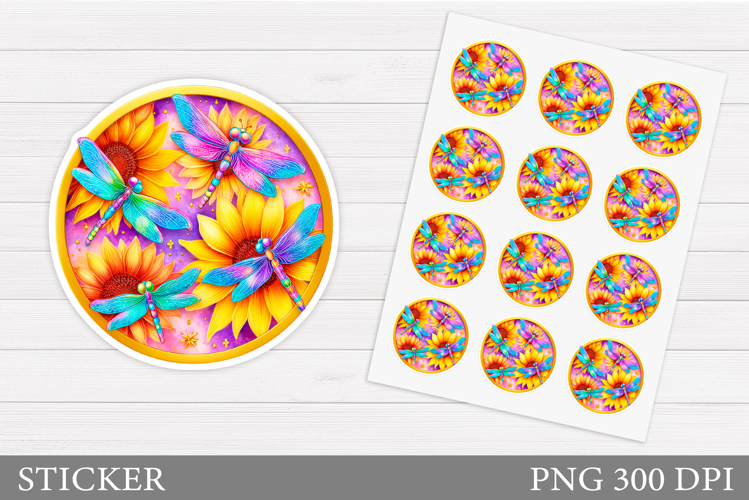 Dragonfly Sticker Printable. Flowers Sticker Design