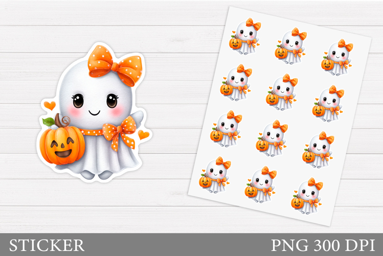 Cute Ghost Sticker Template. Cute Halloween Sticker Design