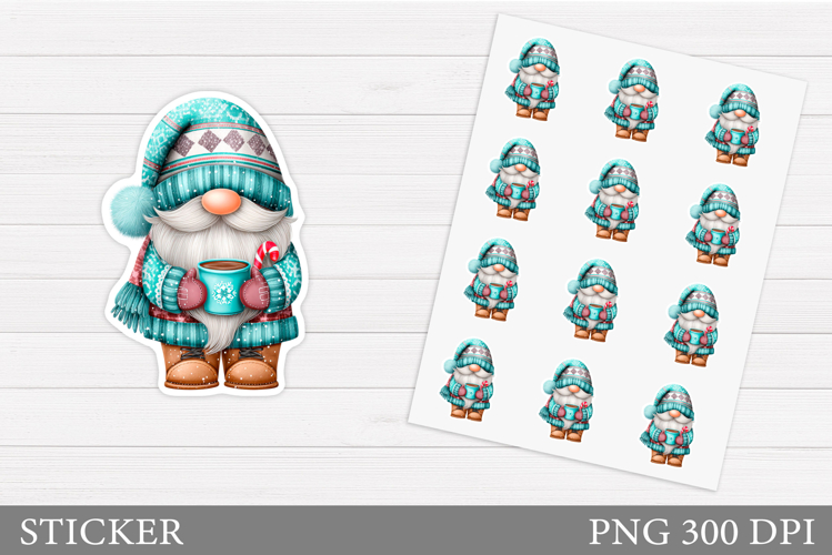 Winter Gnome Sticker Design. Christmas Sticker Printable