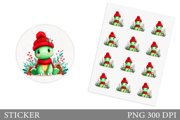 Christmas Turtle Sticker. Christmas Sticker Printable