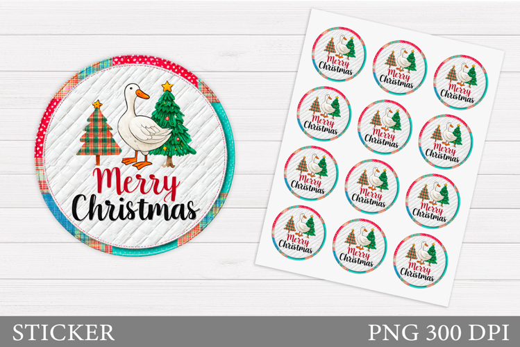 Cute Goose Sticker Design. Christmas Goose Sticker Printable