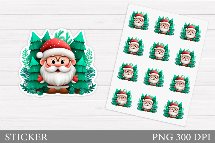 Cute Santa Claus Sticker Design. Christmas Sticker Printable