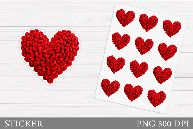 Crochet Heart Stickers Design. Valentines Sticker Printable