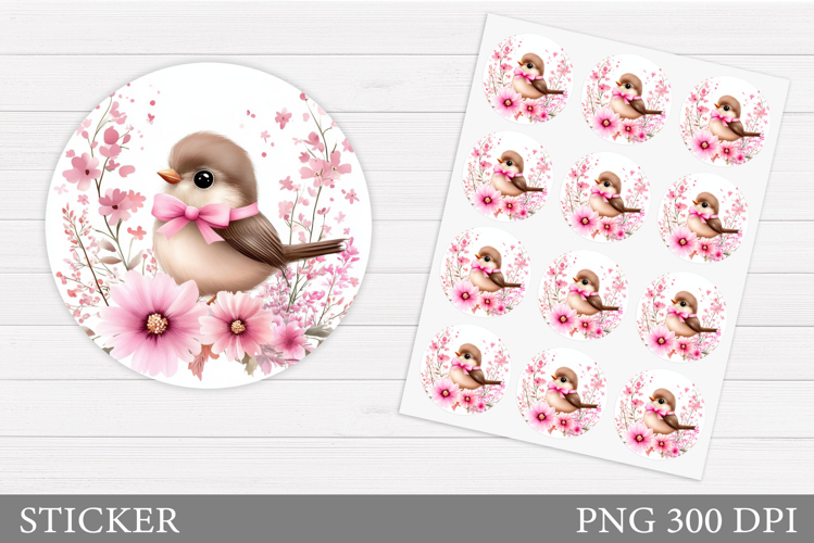 Bird Sticker Design. Bird Flowers Sticker Printable example image 1