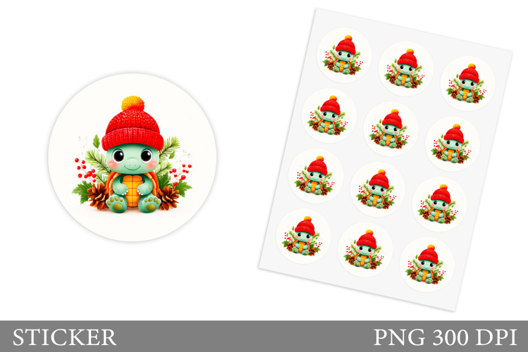 Christmas Turtle Sticker. Christmas Sticker Printable