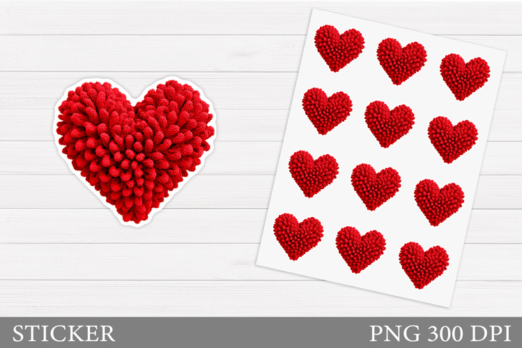 Crochet Heart Stickers Design. Valentines Sticker Printable