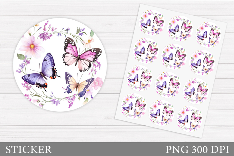 Butterfly Sticker Design. Flowers Sticker Printable