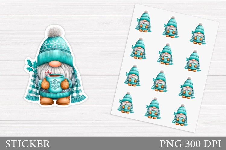 Winter Gnome Sticker Design. Christmas Sticker Printable